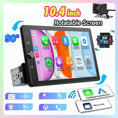 Autoradio – Auto Multimedia Speler – Inbouw Radio – Single DIN Radio – Draaibare Autoradio – 26,4 CM HD Touchscreen – Draadloos CarPlay & Android Auto – Inclusief 4 LED Achteruitrijcamera