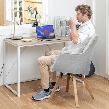 Draaifauteuil – Bureaustoel – Office Chair – Fauteuil – Armstoel – 360° Draaibaar – Houten Poten Beige 57x56x83 cm