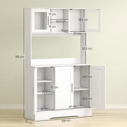 Kitchen Cabinet, Scandinavian Design, 4 Cabinets, Adjustable Shelves, Glass Doors, Open Space, Chipboard,, White