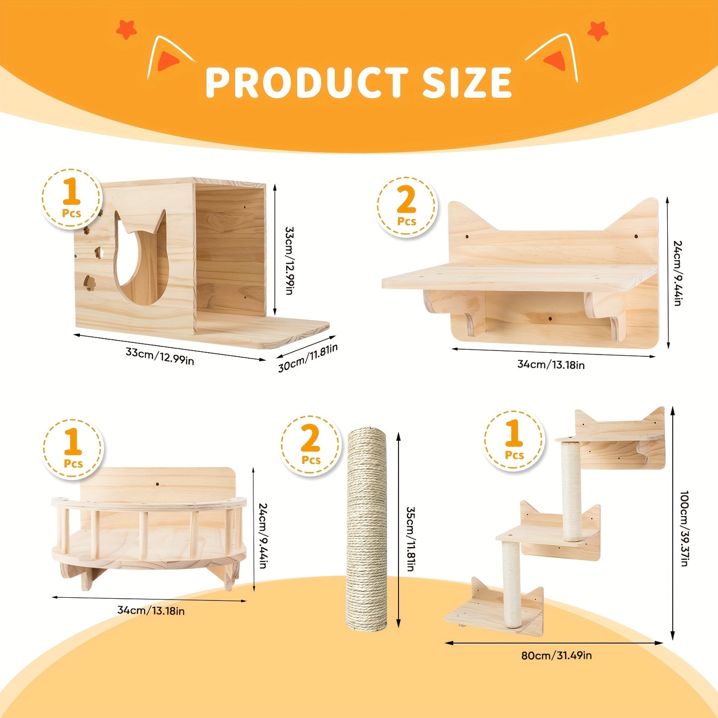 Krabpaal – Kattenboom – Krabmeubel – Klimwand – Kattenhuis – Natuurlijke Houten Klimwand – Stabiel Sisal Touw – Wandmontage Voor Grote Katten