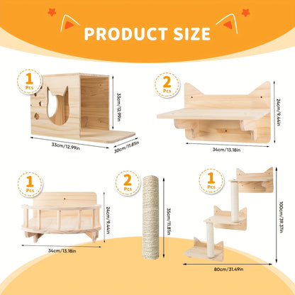 Krabpaal – Kattenboom – Krabmeubel – Klimwand – Kattenhuis – Natuurlijke Houten Klimwand – Stabiel Sisal Touw – Wandmontage Voor Grote Katten