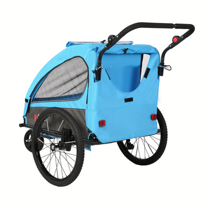 Kinderfietsaanhanger – Fietskar – Jogger – Boodschappenwagen – Kinderwagen – 360° Draaibare Wielen – 5-Punts Veiligheidsharnas – Oranje - QUORE