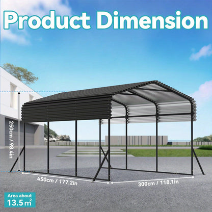 Metalen Carport – Garage Tent – Voertuig Overkapping – Auto Garage – Overdekte Parking – Extra Ruim 450x300x250 cm – Stevig Stalen Frame – Weerbestendig Gable Dak