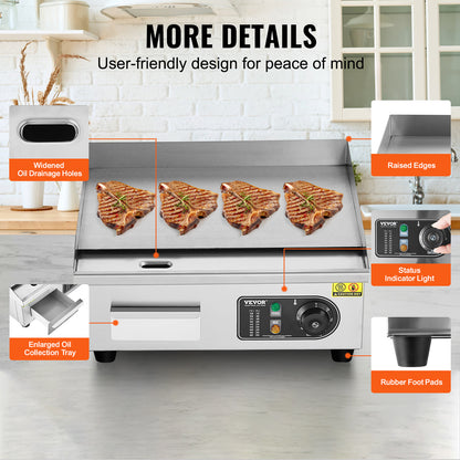 Bakplaat – Grillplaat – Tafelgrill – Gourmetplaat – Elektrische Plancha – 2800W Vermogen – Instelbare Temperatuur 50-300°C