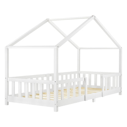 Kinderbed – Peuterbed – Bedhuisje – Jeugdbed – Kinderbed met Huisdesign – Valbescherming – 140x200 cm – Pinewood
