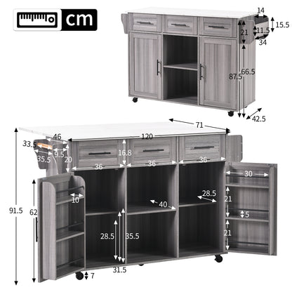 Keukentrolley – Keukenkast – Serveerwagen – Keukenwagen – Buffetwagen – Uitklapbaar Werkblad – Houtlook Werkblad – 139x46(71)x91,5 cm – Met Laden en Verstelbare Planken