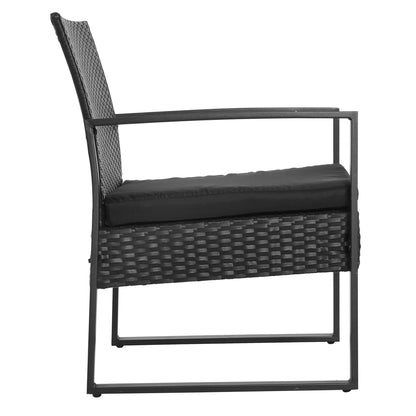 Tuinset 2-Zits – Bistroset – Loungeset – Balkonset – Zwart – Weerbestendig Wicker Rattan – Afneembare Kussens Met Glazen Tafelblad