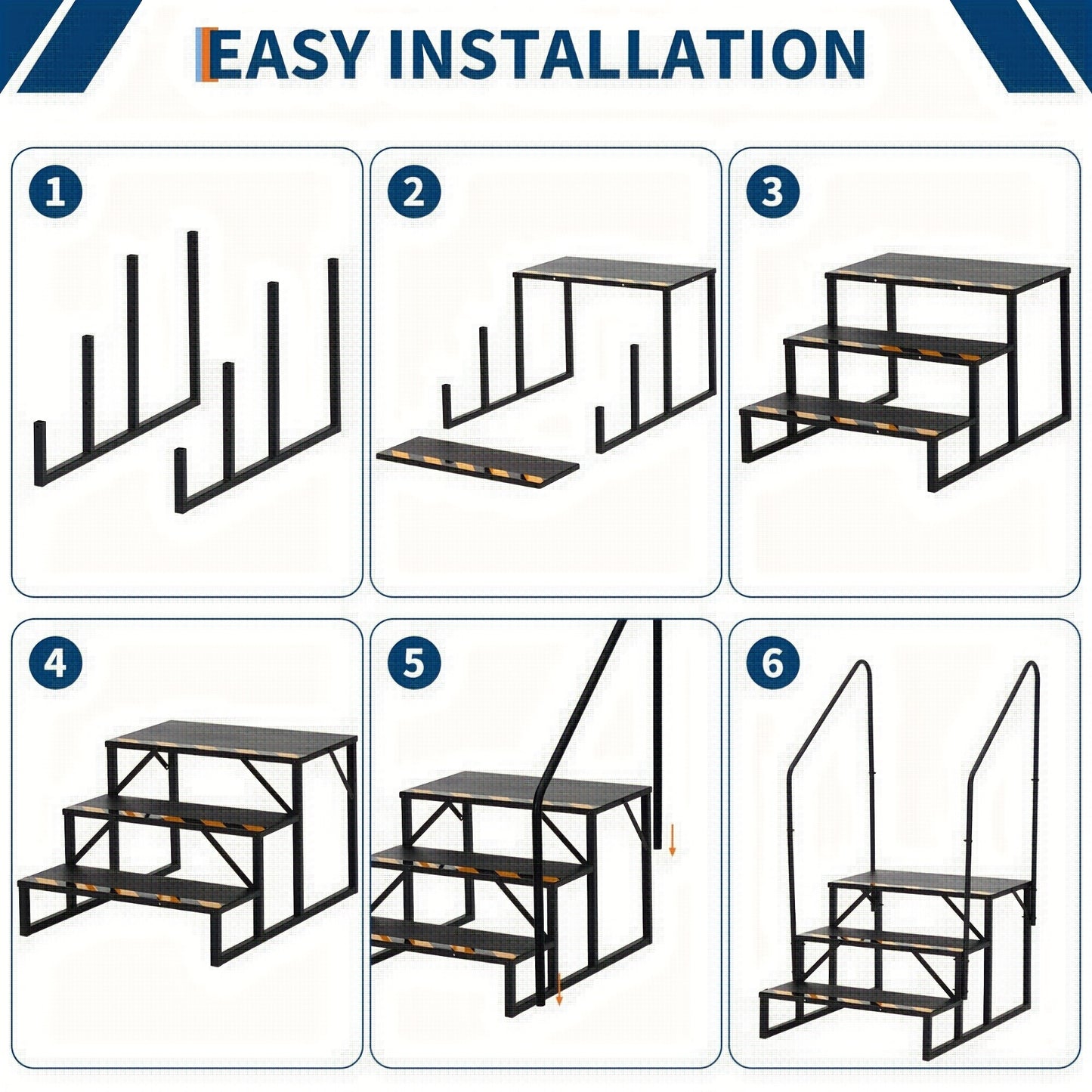 3-Step Heavy Duty RV Steps with Handrail - Non-Slip Wide Base & Sturdy A-Frame Ladder, Portable Outdoor/ Stairs for RV, Travel Trailer, Hot Tub, Pool, Trampoline - Step Ladder with Non-Slip Treads (No Power Required)