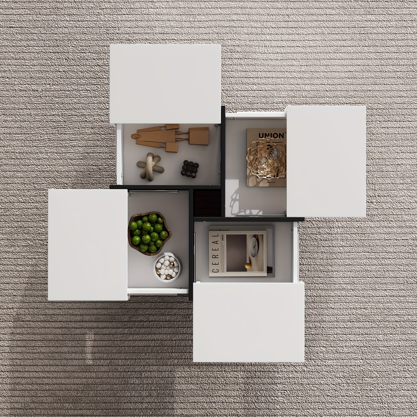 Salontafel – Koffietafel – Woonkamertafel – Bijzettafel – Tafel – Hoogglans MDF – 70x70x35 cm – 4 Lades Met Opbergruimte – Max 30 kg Draagvermogen