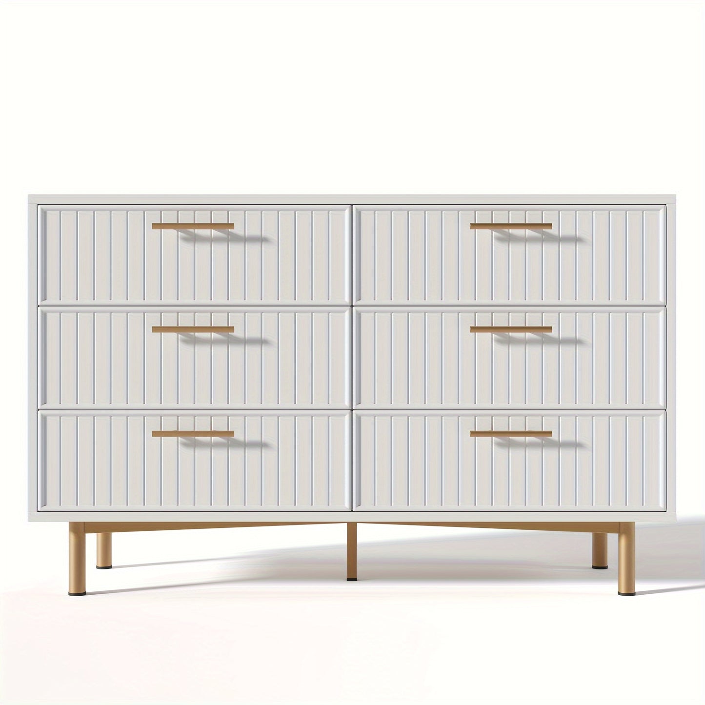 Ladekast – Ladenkast – Kommode – Dressoir – Opbergkast – Massief Houten Wit – 6 Lades Met Gouden Knoppen – Kant-en-Klaar Gemonteerd