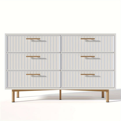 Ladekast – Ladenkast – Kommode – Dressoir – Opbergkast – Massief Houten Wit – 6 Lades Met Gouden Knoppen – Kant-en-Klaar Gemonteerd