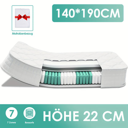 7-Zone Pocketvering Matras – Pocketveer Matras – 7 Zones Matras – Ergonomische Matras – Stevige Matras – H3 Stevigheid – Afneembare Wasbare Hoes – 22 of 25 cm Dikte