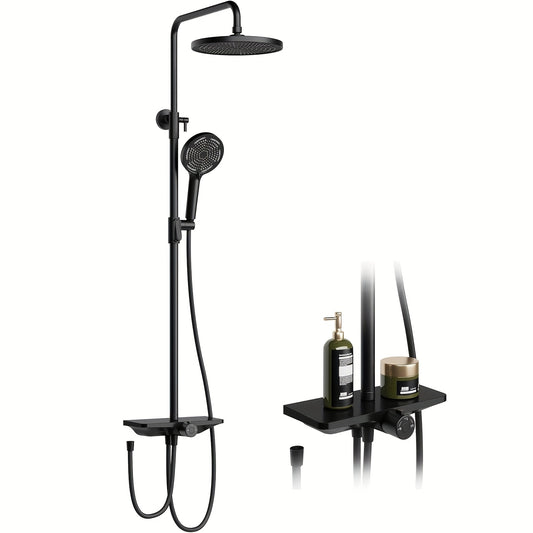 Handdouche – Doucheset – Douchekop – Regenkop – Handdouche Zwart – 3 Sproeistanden – Verstelbare Lengte 98-130 cm – Geïntegreerde Opbergruimte