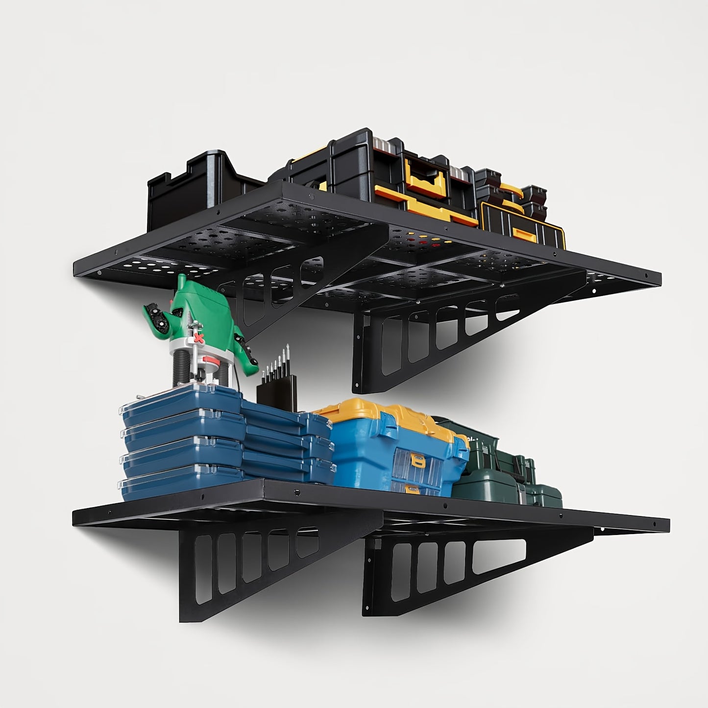 2-Pack Heavy-Duty Metal Garage Storage Shelving System - 50.8cm x 121.92cm Tall Heavy-Duty Steel Frame with 254.01 KG/Shelf Capacity, 4-Tier Floating Wall Shelves with Hardware & Hooks Included, Space-Saving Vertical Design f