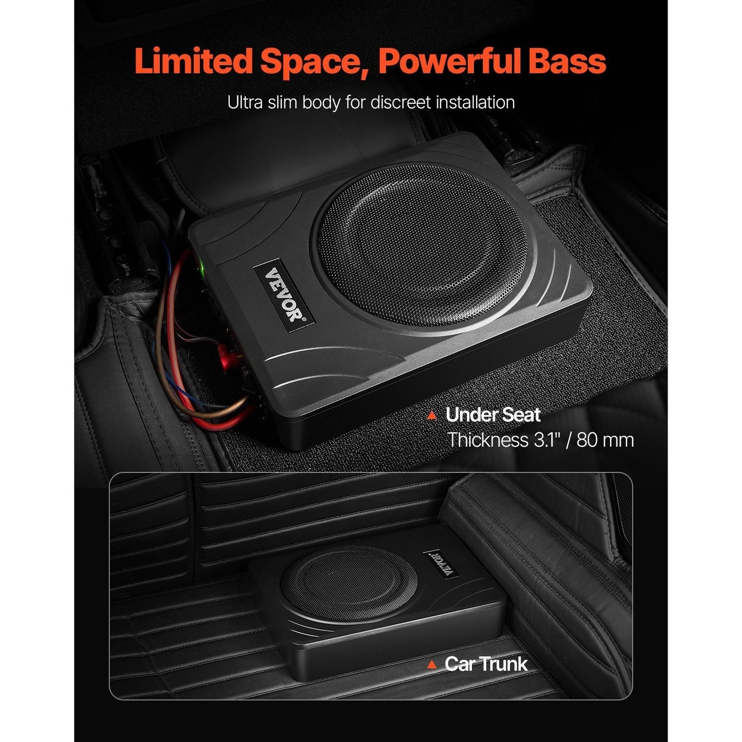 Auto Subwoofer – Autosubwoofer – Underseat Subwoofer – Actieve Subwoofer – Subwoofer met Versterker – 8 Inch – 300W Piekvermogen – Ultra Slank Aluminium Behuizing