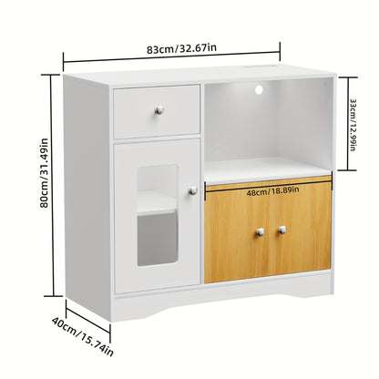Keukenopberger – Opbergkast – Keukenkast – Bergkast – Kast Met Lade – Licht Goud – Magnetronplank Met Kabelopeningen – Verstelbare Legplanken