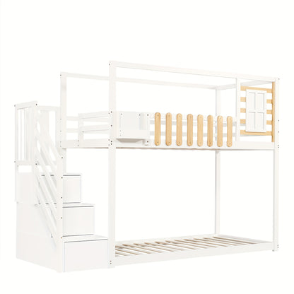 Hoogslaper – Kinderbed – Zolderbed – Stapelbed – Eenpersoonsbed – Met Bureau En Opbergruimte – Ruimtebesparend 90x200 cm – Wit