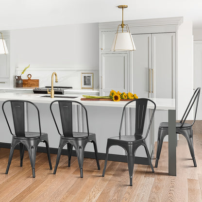 Eetkamerstoelen – Stoelen – Bistrostoelen – Keukenstoelen – Lounge Stoelen – Industrieel Design – Set Van 4 Donkergrijs – Metalen Frame – Stapelbaar