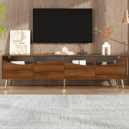 TV Meubel – TV Kast – Tv Meubel – Media Console – Lowboard – Modern Design – 180x40x50 cm – MDF Houtlook Met Gouden Metalen Pooten & Glazen Front