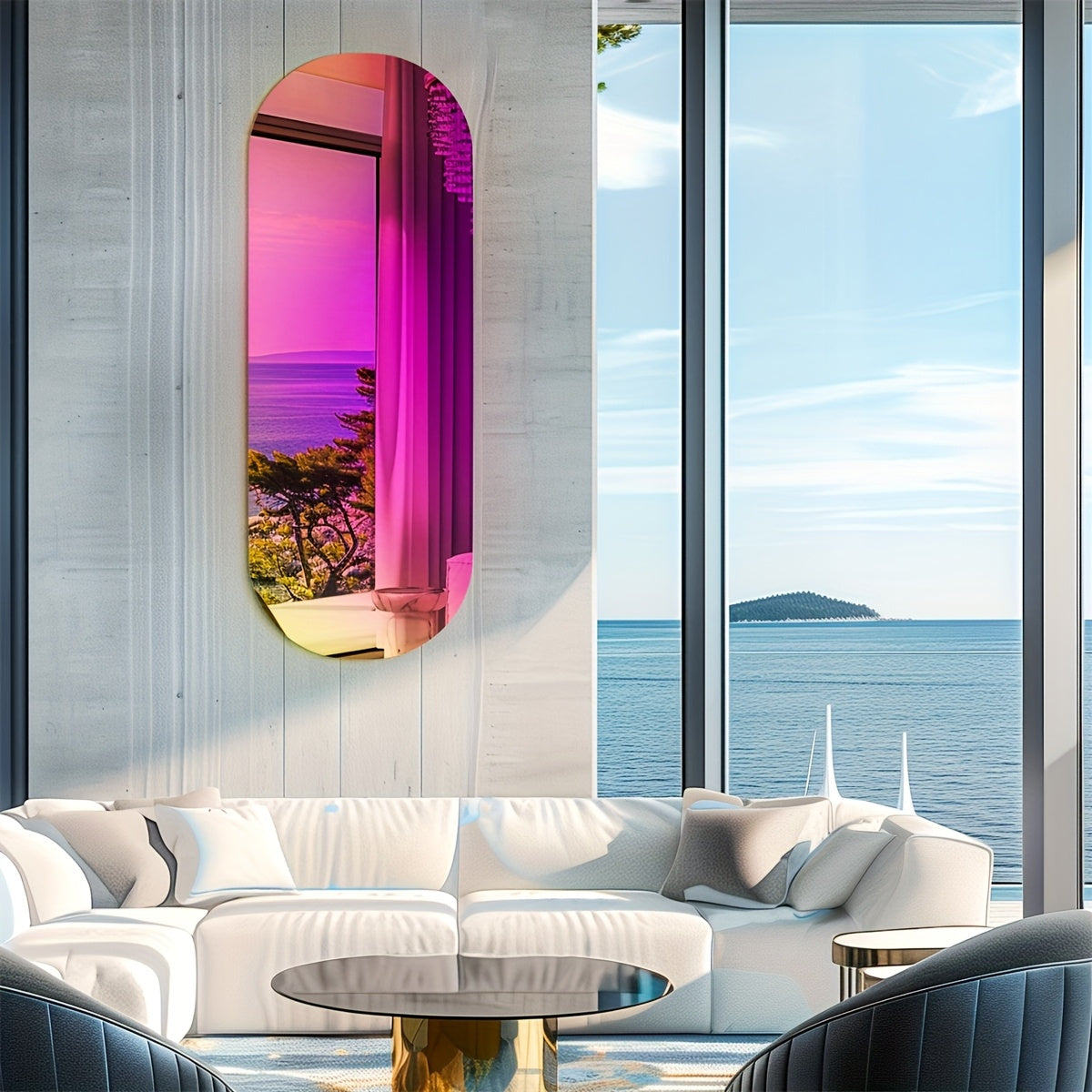 Spiegel – Wandspiegel – Passpiegel – Ovaal Spiegel – Frameloze Spiegel – 44x120 cm – Iriserend Glas Met Veiligheidsfolie