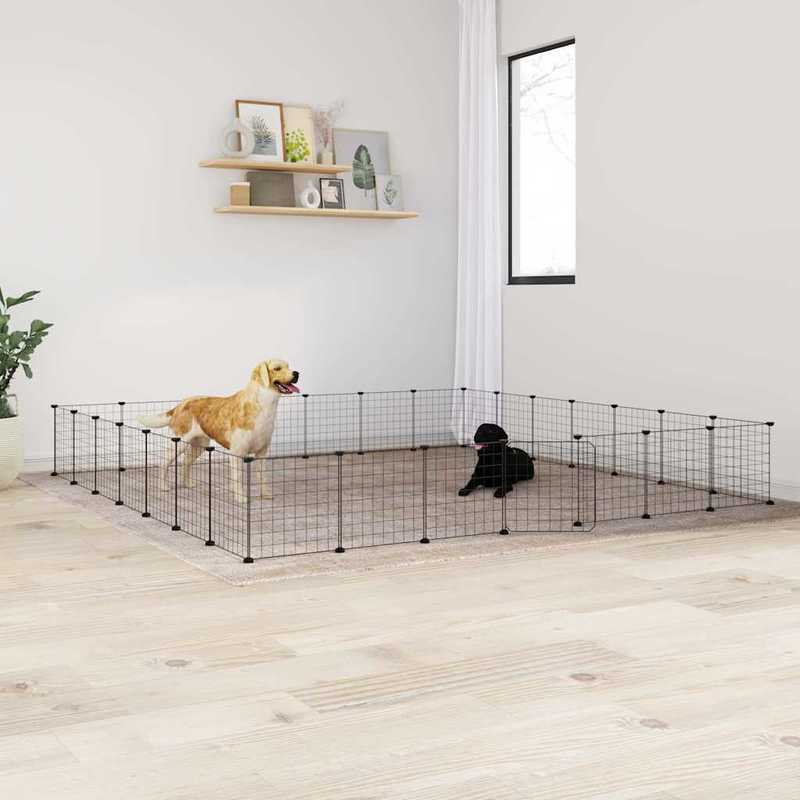 Easy to assemble Pet cage with 28 panels and door Black 35x35cm ventilated weather resistant small animal fence and cage