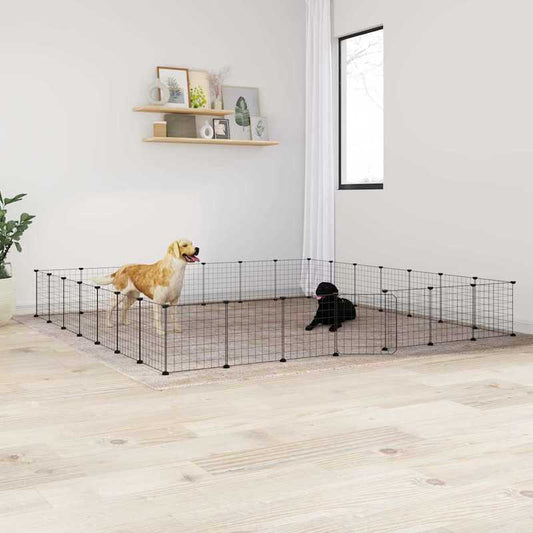 Easy to assemble Pet cage with 28 panels and door Black 35x35cm ventilated weather resistant small animal fence and cage