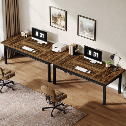 Bureau – Werkplek – Schrijftafel – Tafel – Computertafel – Rechthoekig – Stevig Metalen Frame – Rustiek Bruin Houten Blad