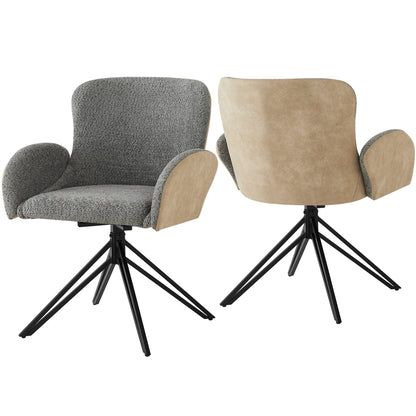 Draaistoel – Bureaustoel – Eetkamerstoel – Make-up Stoel – Fauteuil – Grijs Velours – 360° Draaibaar – Memory Foam Zitting