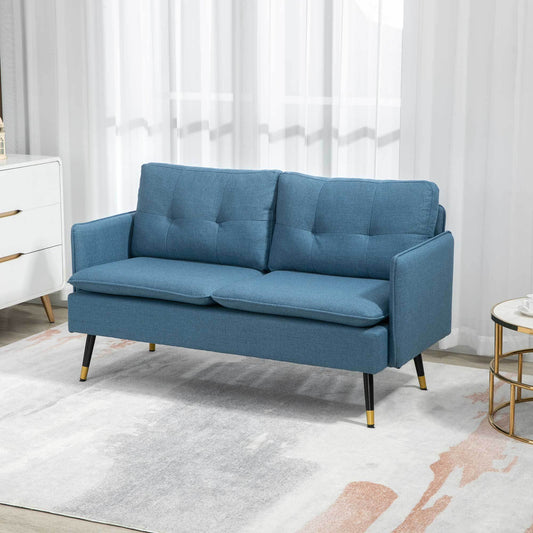 2-Zits Sofa – 2-Persoonsbank – Loveseat – Tweezitsbank – Retro Bank – Donkerblauw – Linnenlook – Knoopdetails – Compact & Comfortabel