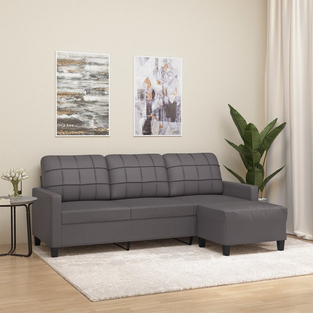3-zitsbank – 3-zitsbank met voetenbankje – Driezitsbank – Sofa 3-zits – Bankstel – Kunstleer – Met metalen frame – Comfortabele zachte vulling