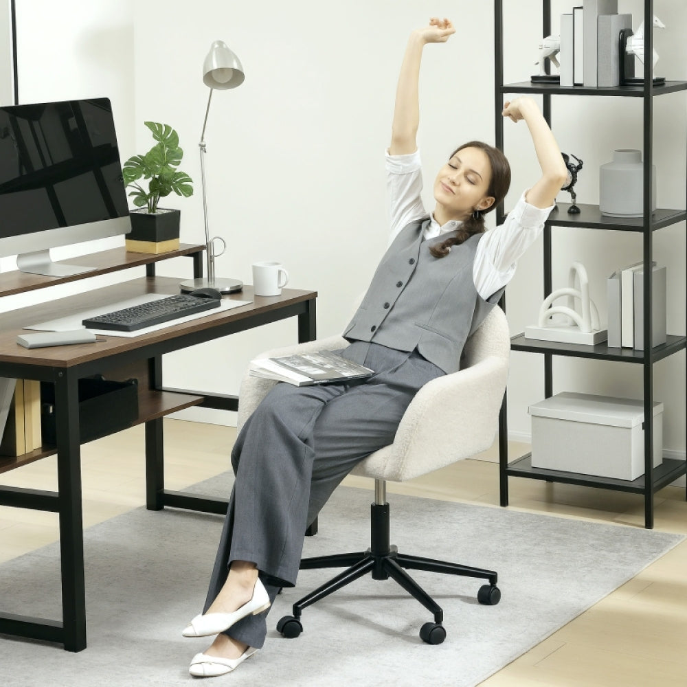Bureaustoel – Ergonomische Stoel – Draaistoel – Office Chair – Bureaustoelen – 360° Draaibaar – Verstelbare Zithoogte – Crème Wit Fleece Met Schuimvulling – Stevig Metalen Frame