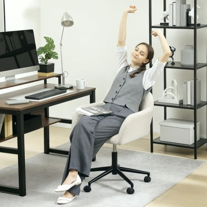 Bureaustoel – Ergonomische Stoel – Draaistoel – Office Chair – Bureaustoelen – 360° Draaibaar – Verstelbare Zithoogte – Crème Wit Fleece Met Schuimvulling – Stevig Metalen Frame