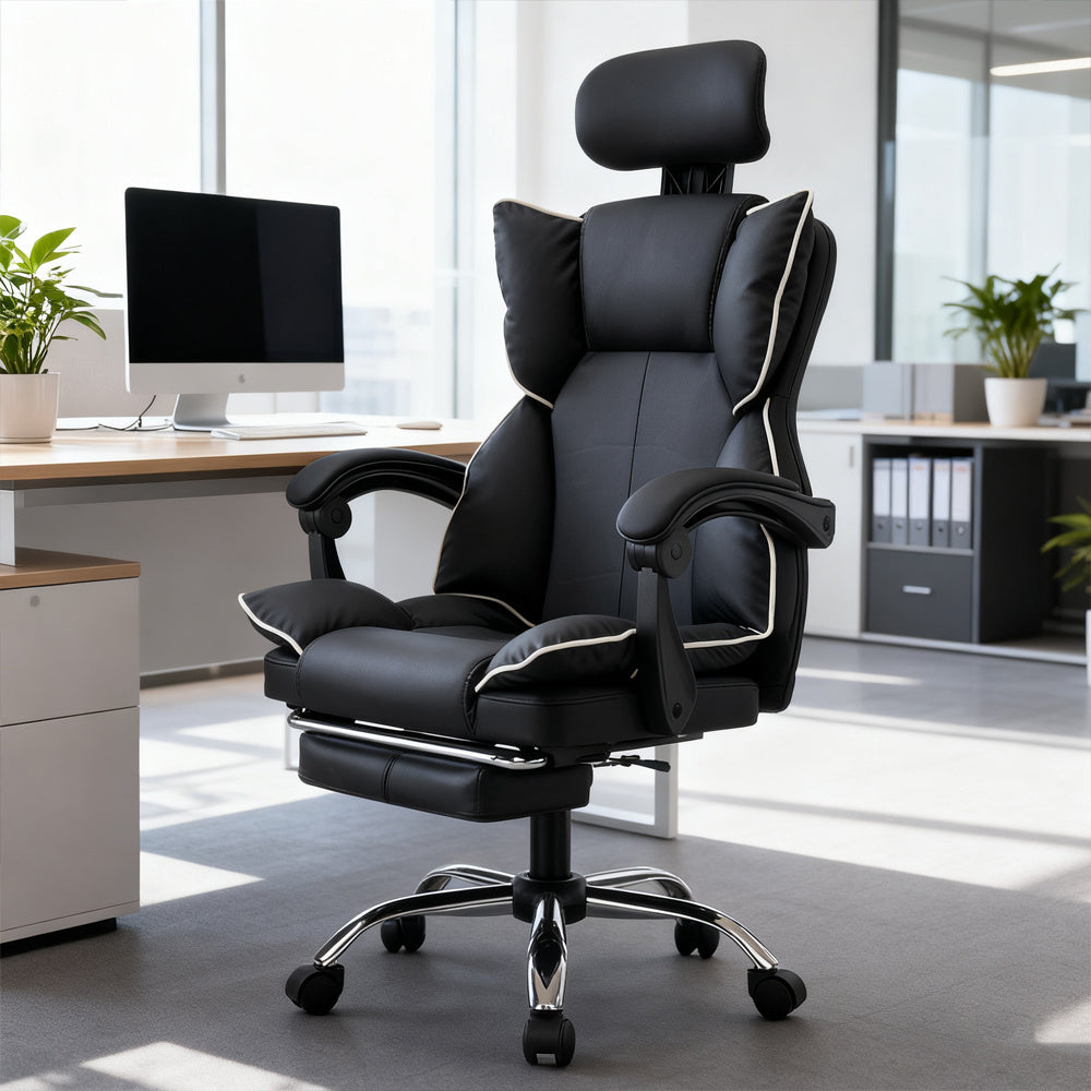 Gamingstoel – Bureaustoel – Computerstoel – Draaifauteuil – Bureaustoel Met Voetensteun – Ergonomisch Ontwerp – PU-Leder – Verstelbare Rugleuning – Stevig Metalen Frame – Amber Bruin