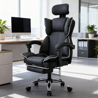 Gamingstoel – Bureaustoel – Computerstoel – Draaifauteuil – Bureaustoel Met Voetensteun – Ergonomisch Ontwerp – PU-Leder – Verstelbare Rugleuning – Stevig Metalen Frame – Amber Bruin