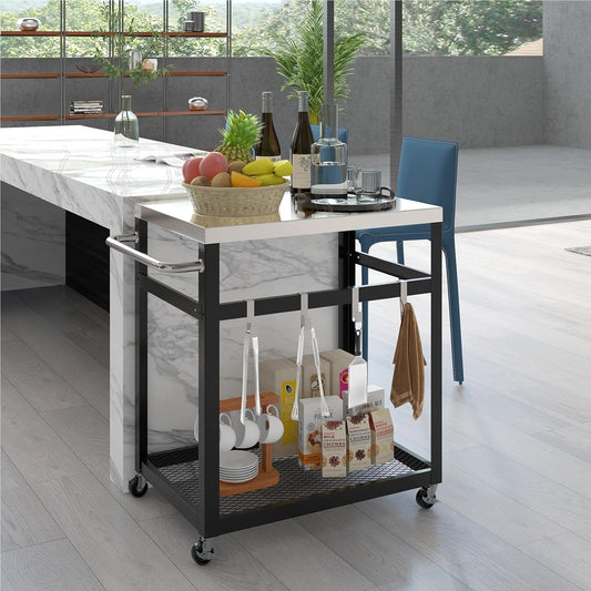Keukentrolley – Barbecuewagen – Serveerwagen – Werktafel – Opbergtrolley – Met Roestvrijstalen Werkblad – Stevig Metalen Frame