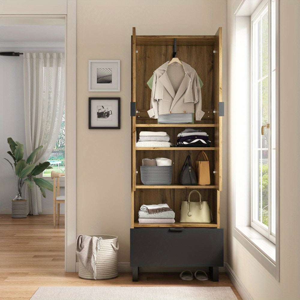 Kapstokkast – Kapstok – Garderobekast – Halmeubel – Opbergkast – Verstelbare Planken – Ruime Hangruimte – Compact & Vrijstaand Design