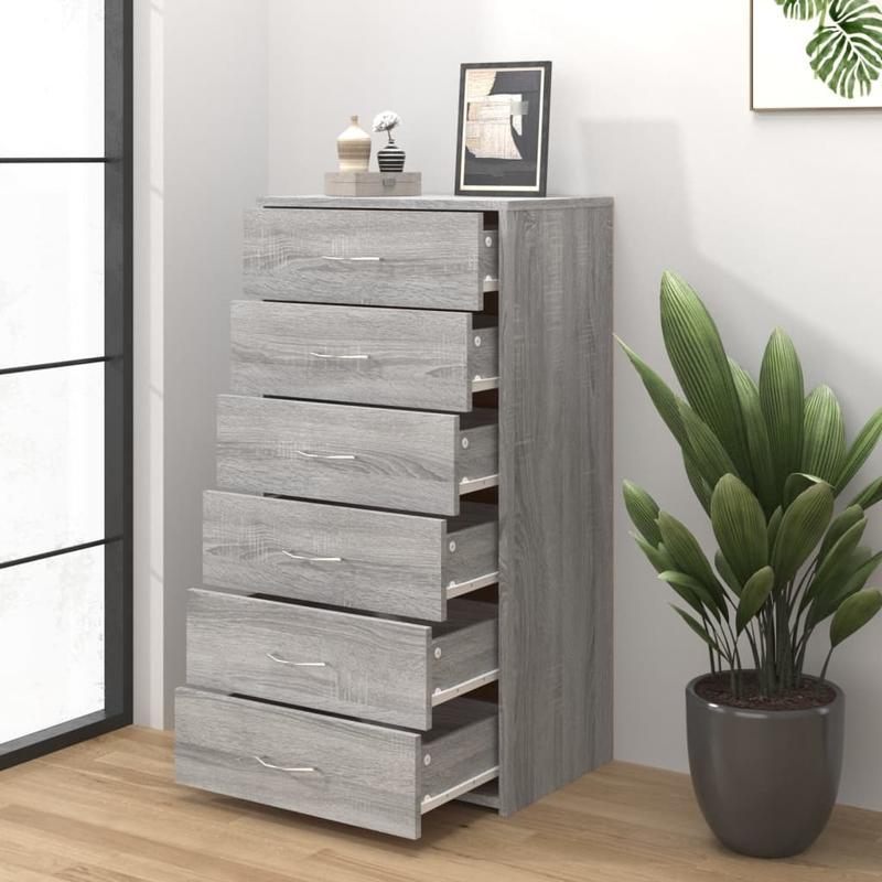 Sideboard – Dressoir – Kast – Opbergmeubel – Ladenkast – Sonoma Grijs – 6 Laden – Compacte Ruimtelijke Opbergruimte