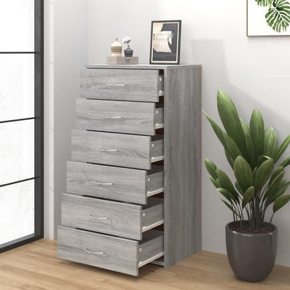 Sideboard – Dressoir – Kast – Opbergmeubel – Ladenkast – Sonoma Grijs – 6 Laden – Compacte Ruimtelijke Opbergruimte