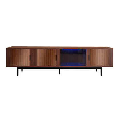 Modern Metal TV Stand with Carved Texture & Tempered Glass Doors - Low-Profile Media Console, Sturdy Metal Construction, Minimalist Entertainment with Storage Cabinet & Open Shelf for Living Room, Fits Flat-Screen TVs, Easy A