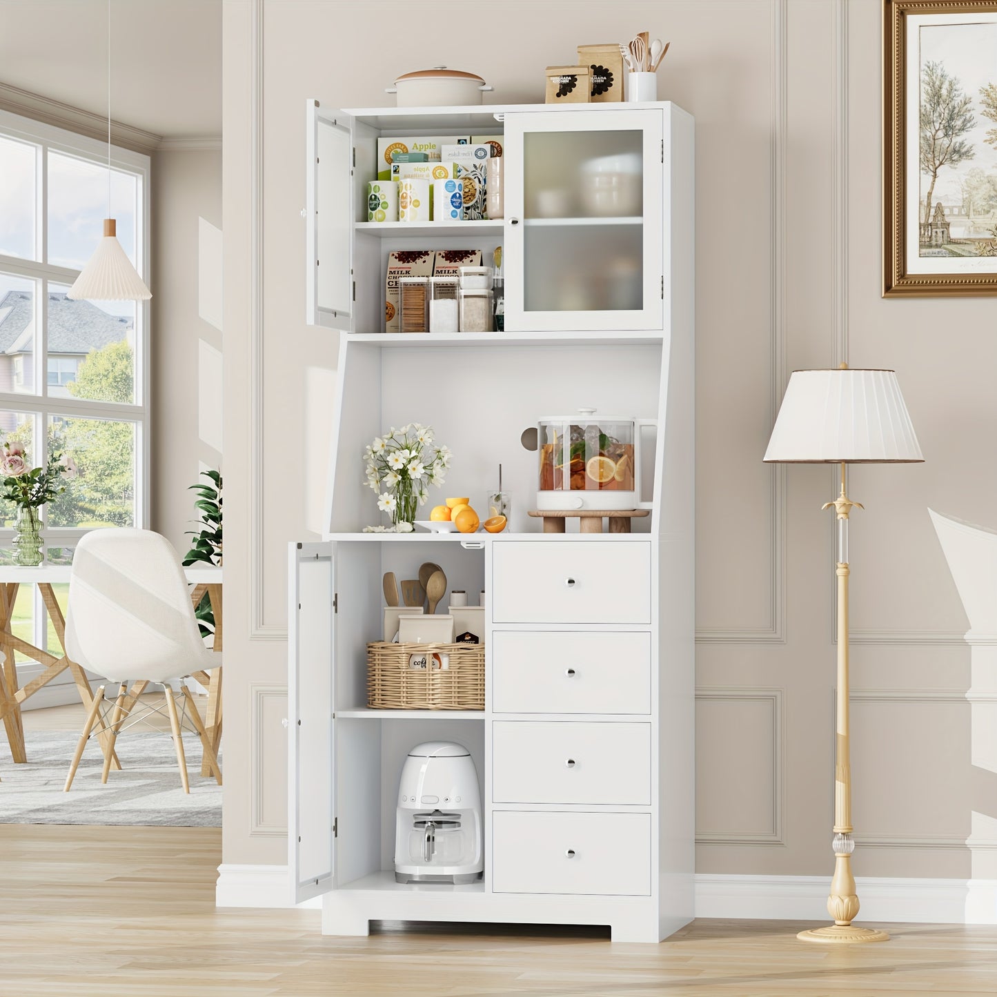 Keukenkast – Keukenkast Staand – Opbergkast – Buffetkast – Magnetronkast – 163x60x40 cm – Hardhouten Constructie – Kabeldoorvoer