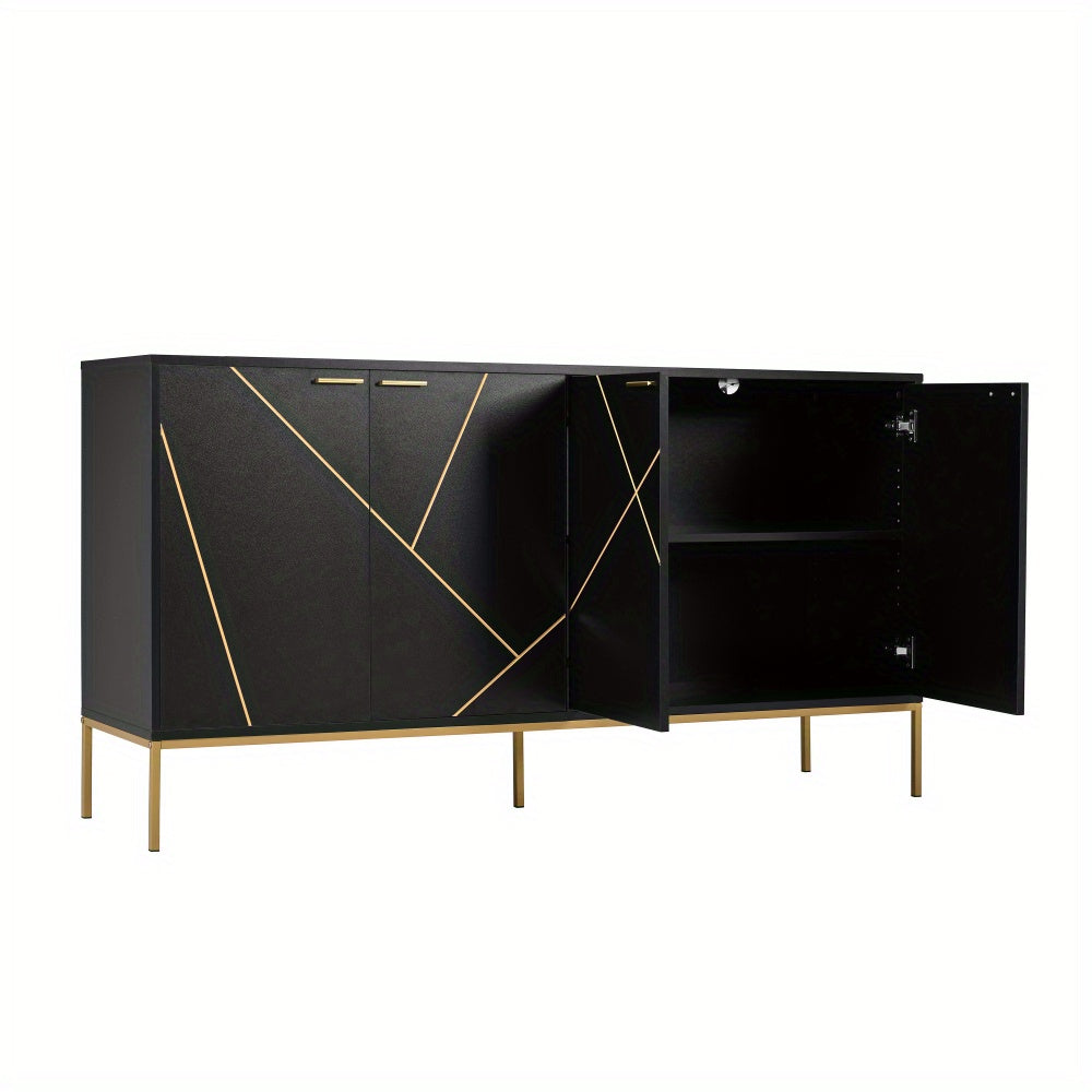 Dressoir – Dressoirkast – Ladekast – Opbergkast – Buffetkast – Zwart met Gouden Metalen Accenten – 150x80x40 cm – TV Meubel