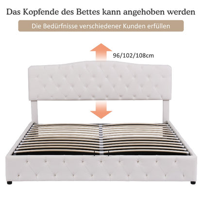 Tweepersoonsbed – Bed met Opbergruimte – Boxspring – Bedframe – Slaapbank – Matras Inclusief – Gestoffeerd Grijs – 140x200 cm – Lattenbodem van Hout