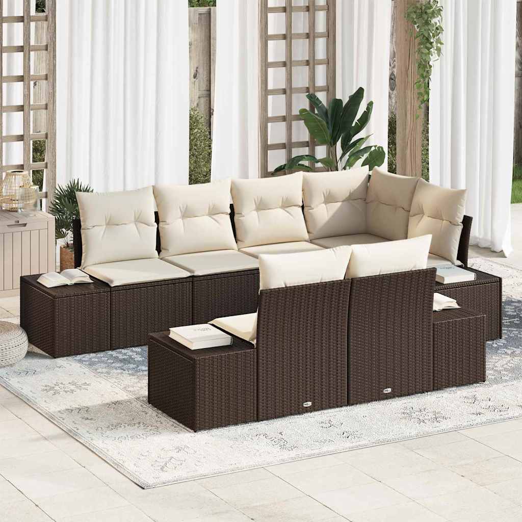 Tuinbank – Buitenbank – Loungeset – Modular Sofa – Tuinmeubel – 7-Zits – Weerbestendig Polyrattan – Met Witte Kussens