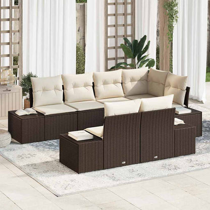 Tuinbank – Buitenbank – Loungeset – Modular Sofa – Tuinmeubel – 7-Zits – Weerbestendig Polyrattan – Met Witte Kussens
