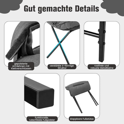 Relaxstoel – Verstelbare Lounger – Ligstoel – Fauteuil – Ergonomische Relaxfauteuil – Verstelbare Rugleuning – 100% Linnen Bekleding – Ergonomische Voetensteun – Grijs