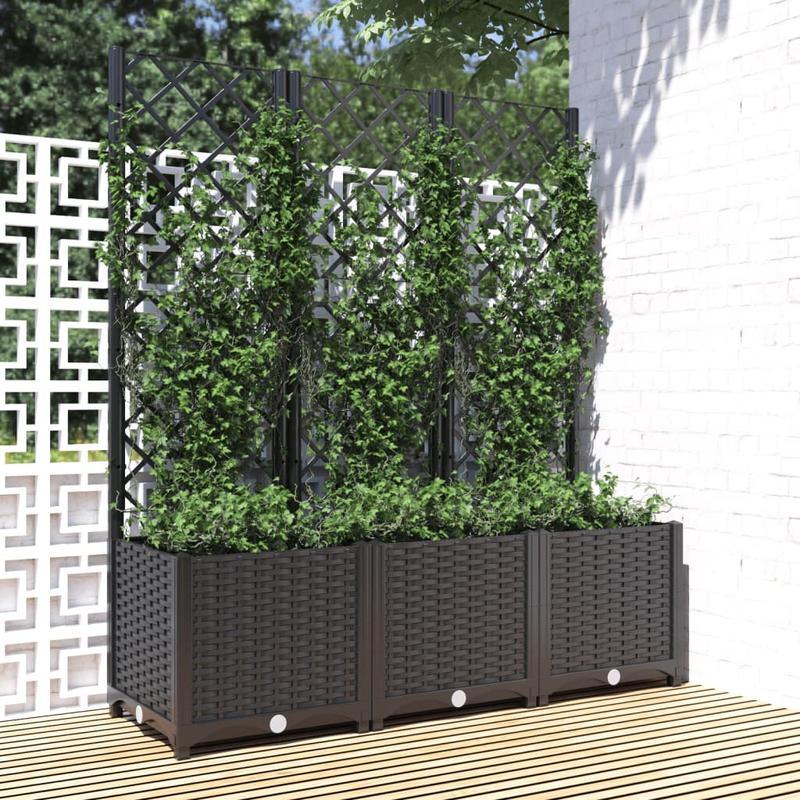 Plantenbak – Bloembak – Moestuinbak – Bloempot – Tuinbak – Met Klimrek – Zwart – Duurzaam Polypropyleen – Afmetingen 120x40x136 cm