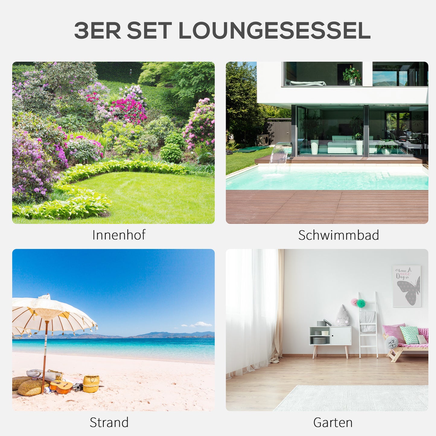Ligbedden Set – Ligstoelen – Zonnebedden – Tuinstoelen – Lounge Set – Stevig Metalen Frame – Inklapbaar Met Tempered Glas Tafelblad