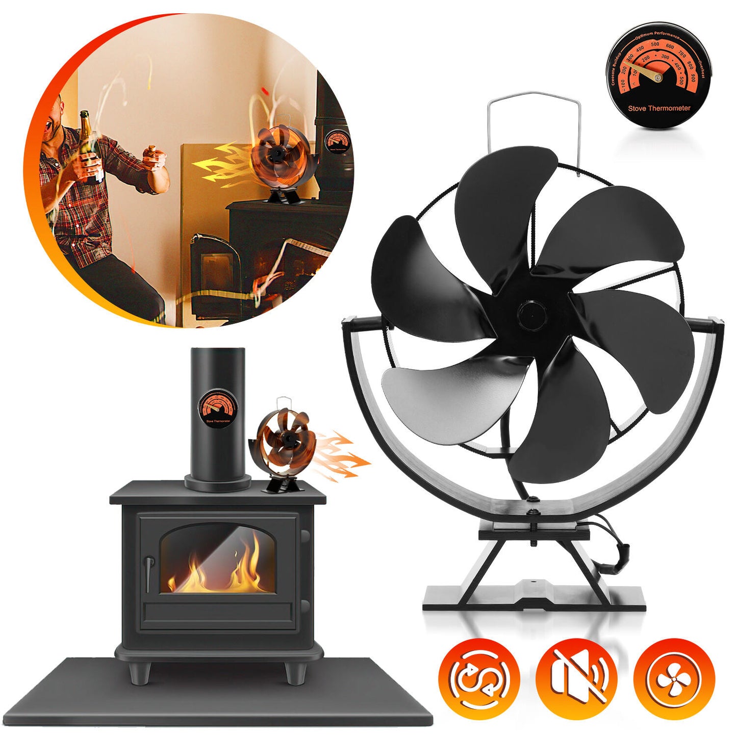 Kachelventilator – Houtkachel Ventilator – Haardventilator – Openhaard Ventilator – Warmte Verspreider – 6 Bladen – Zonder Stroom – Gemaakt Van Duurzaam Aluminium