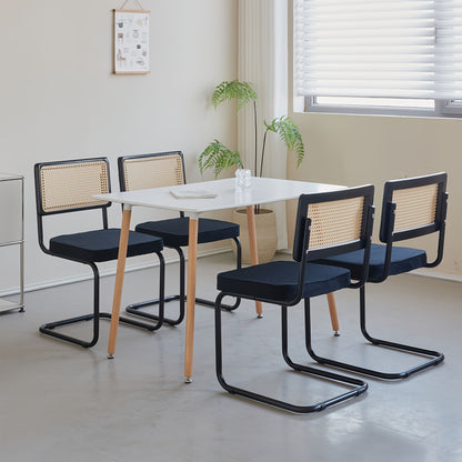 Eetkamerstoel – Keukenstoel – Draaistoel – Kuipstoel – Zwarte Fluwelen Stoel – Met Metalen Poten – Rieten Rugleuning – Ergonomisch Comfort