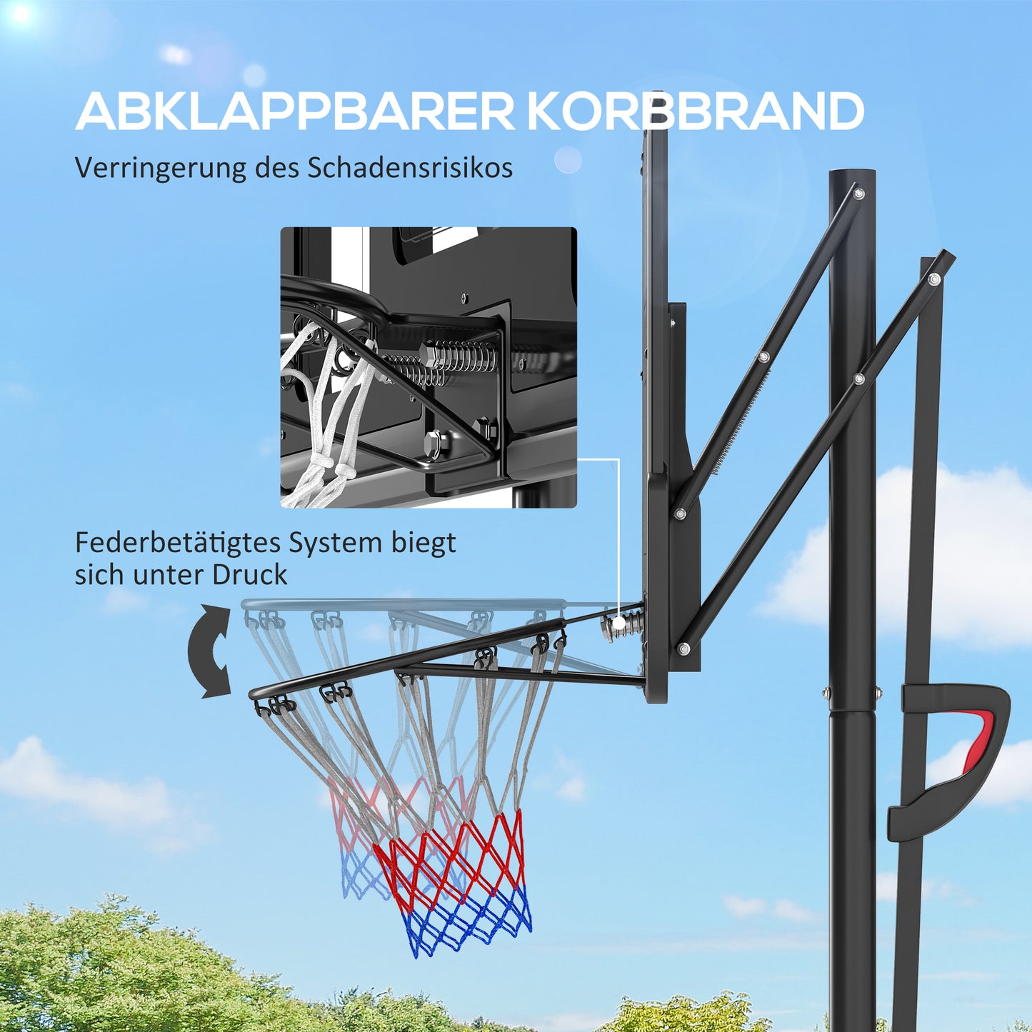Basketbalstandaard – Basketbalring – Basketbaldoel – Basketbalpaal – Basketbalnet – Verstelbare Hoogte 235-305 CM – Vulbare Voet Met Wielen Zwart